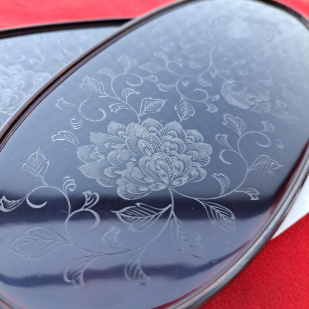 【輪島塗　五島屋謹製　兼用皿×2客】布着本堅地　溜呂塗　沈黒\"西村国峰作　長期品