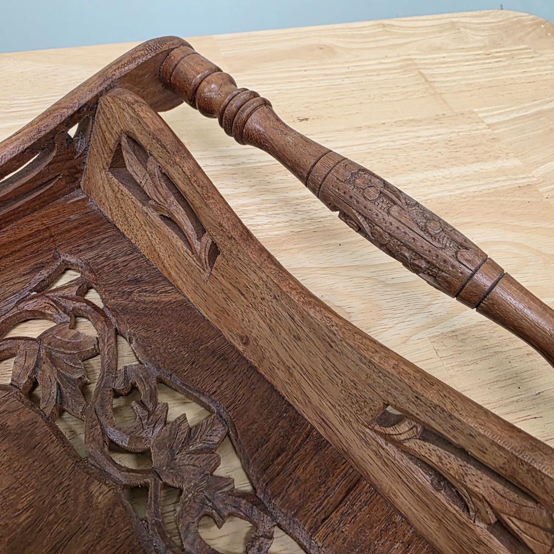 アンティークトレイ 木製彫刻トレイ 木製トレー 木製おしぼりトレイ おしゃれ