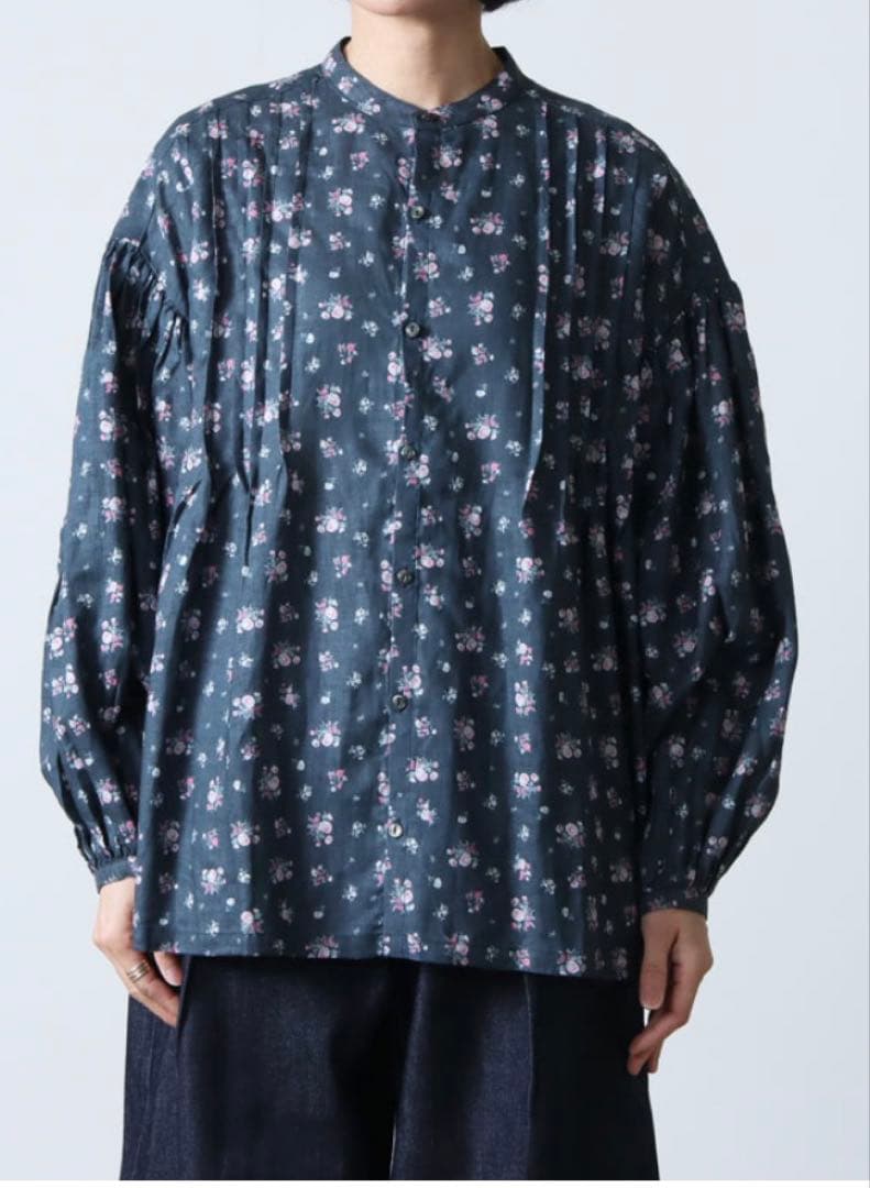 ◼︎新品　ICHI Antiquites リネンフローラルパターンピンタックシャツ