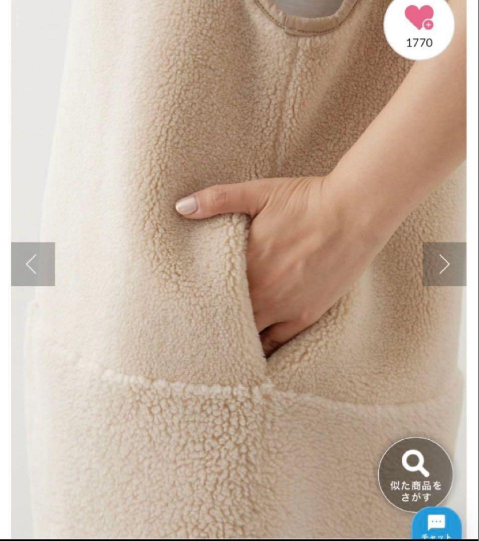 新品【Whim Gazette】ボアフードロングジレ　ライトベージュ！Fサイズ