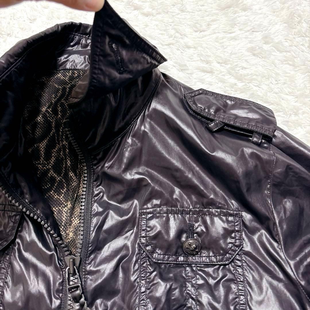 00s Roen ロエン ナイロンジャケット y2k 黒 レオパード柄 短丈 L