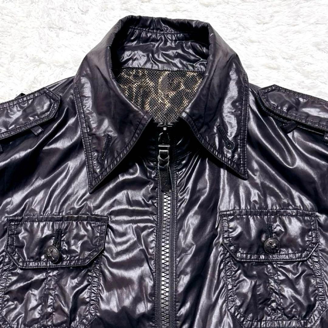 00s Roen ロエン ナイロンジャケット y2k 黒 レオパード柄 短丈 L