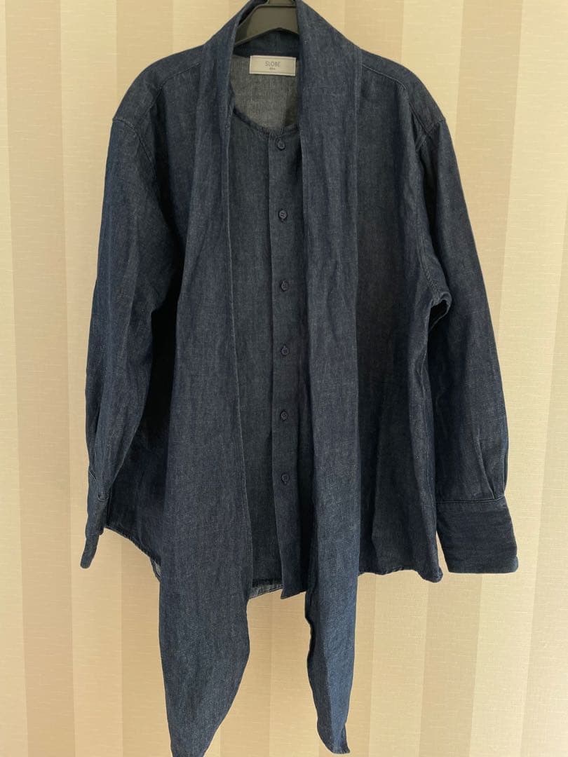 SLOBE IENA フェザーデニムビッグボウタイシャツ