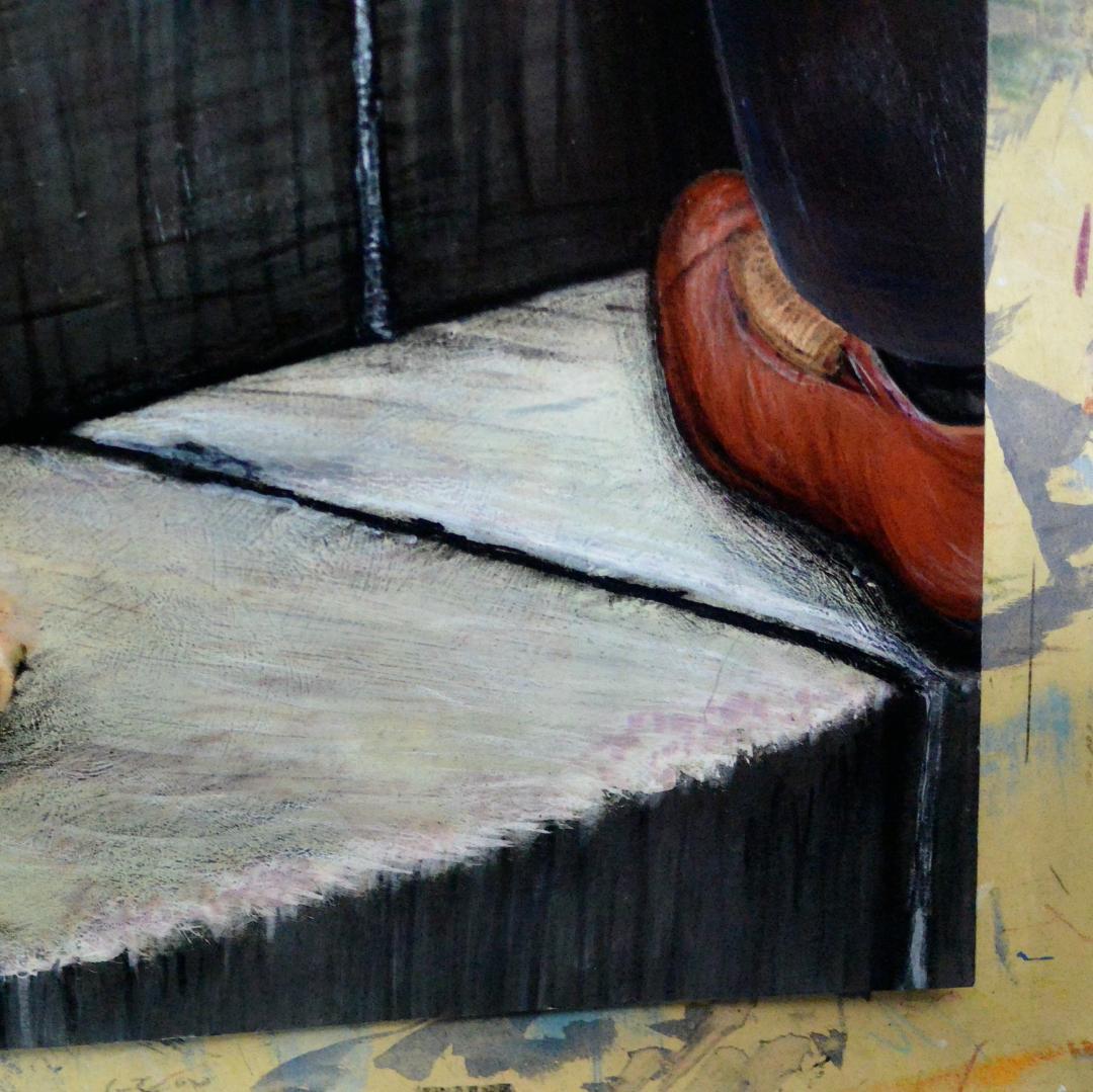 アクリル画　石段で見守る猫　Ａ２