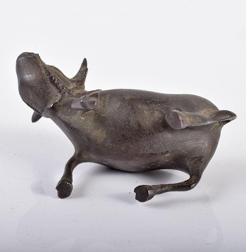 中国　古銅宣徳銅　牛に唐子　のったり香炉　置物　V　R4228