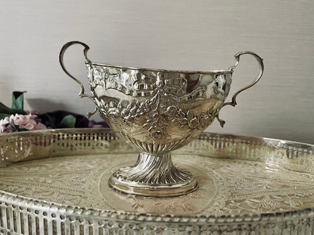 純銀シルバーティーセット　リボン薔薇ローズガーランド