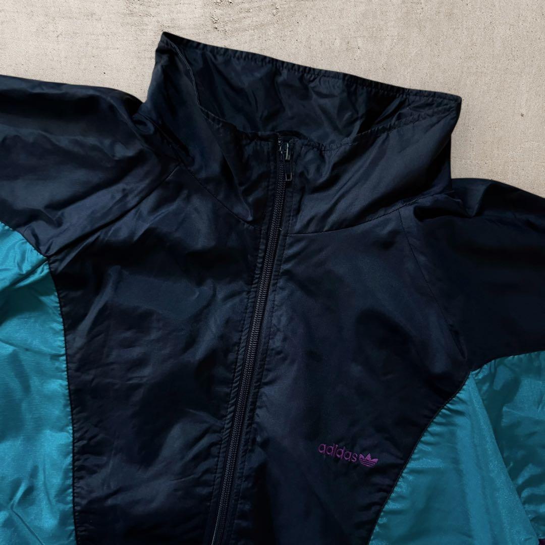 希少80s adidasナイロンジャケットトレフォイル刺繍ロゴレトロY2K古着M