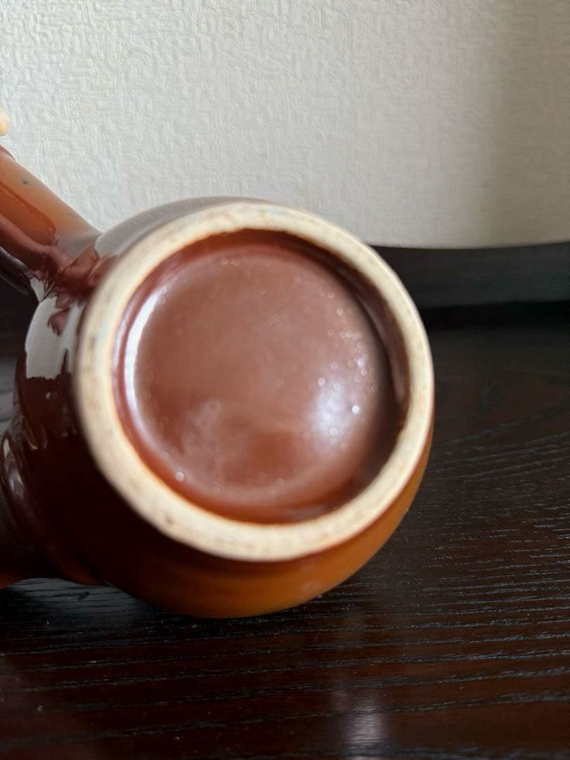 民藝 古作 益子焼 柿釉 抜絵 茶器揃 急須 湯呑み4客 古民藝 民芸