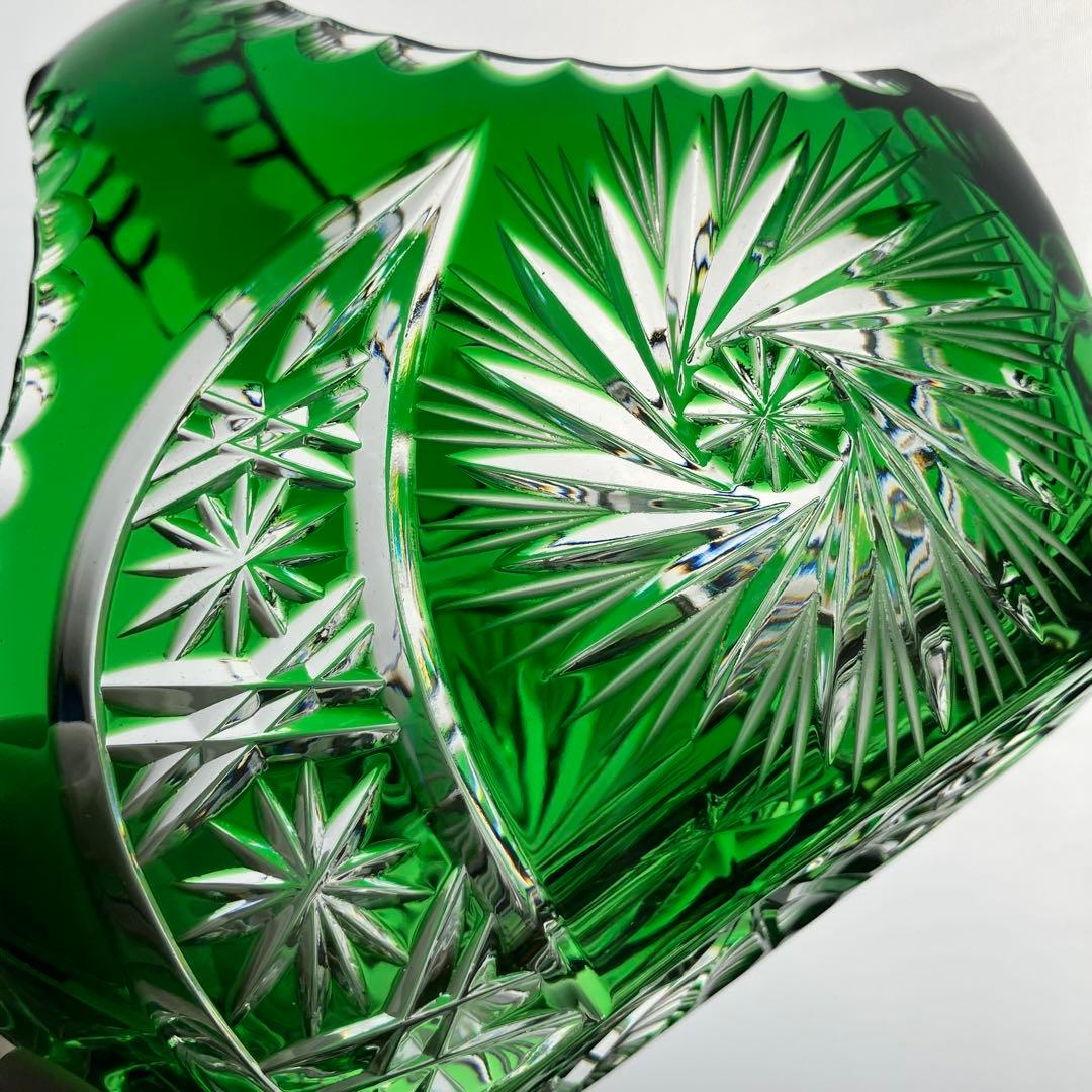 希少 切子 クリスタル カット ガラス バスケット 鉢 オブジェ 置物 小物入れ