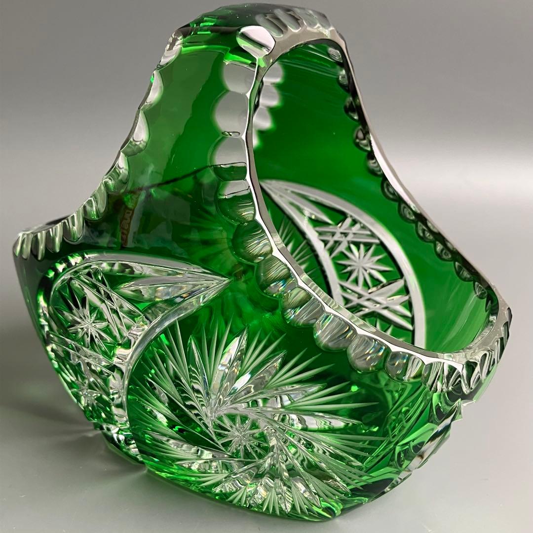 希少 切子 クリスタル カット ガラス バスケット 鉢 オブジェ 置物 小物入れ