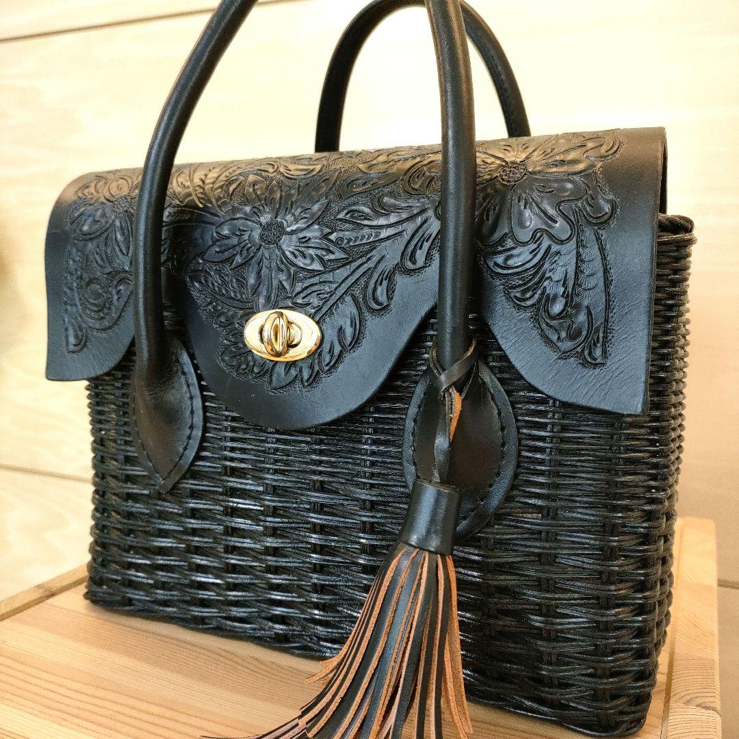 GRACE CONTINENTAL カービングトライブス　カゴバッグ 黒