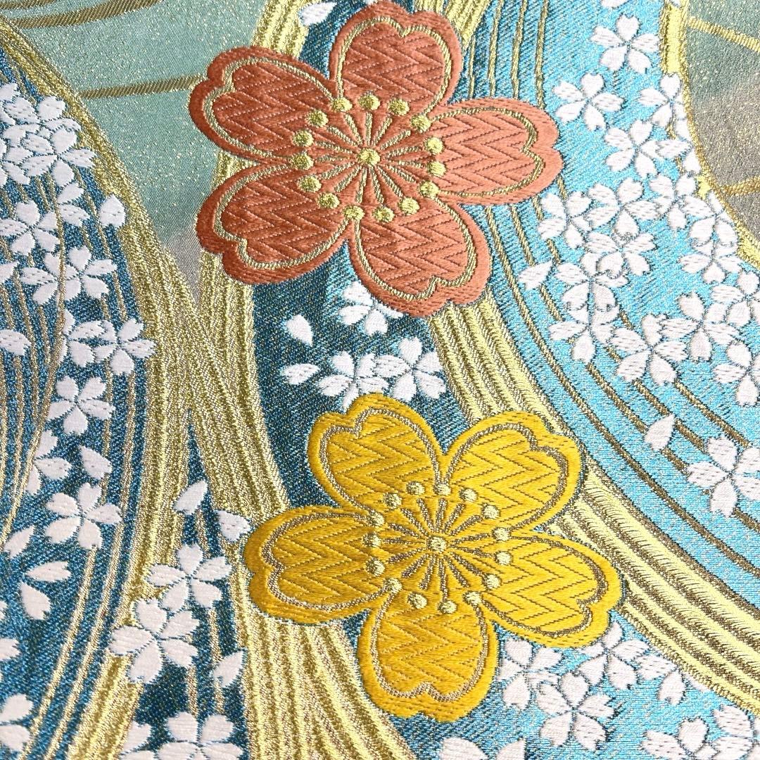 振袖帯　袋帯　桜　流水　観世水　鹿の子　煌びやか　着物　021a d