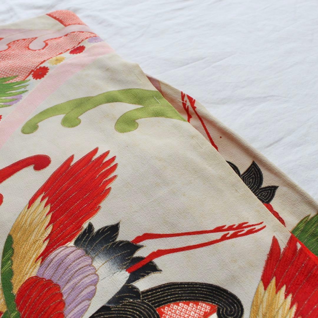 七五三 3歳 女の子 子供 アンティーク 鶴 着物 被布 セット