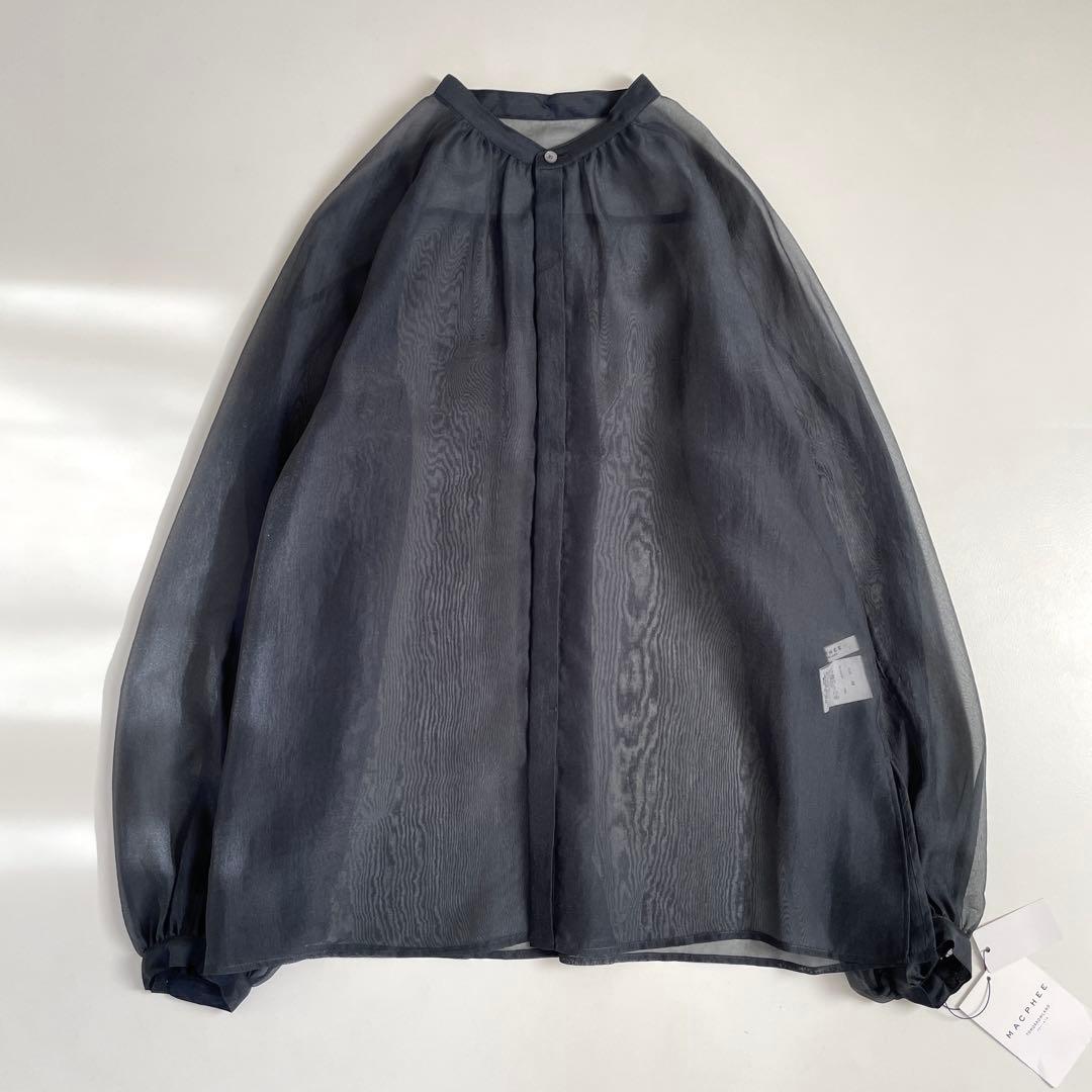 2025購入　新品　マカフィー　ソフトオーガンジーバンドカラーブラウス　ブラック