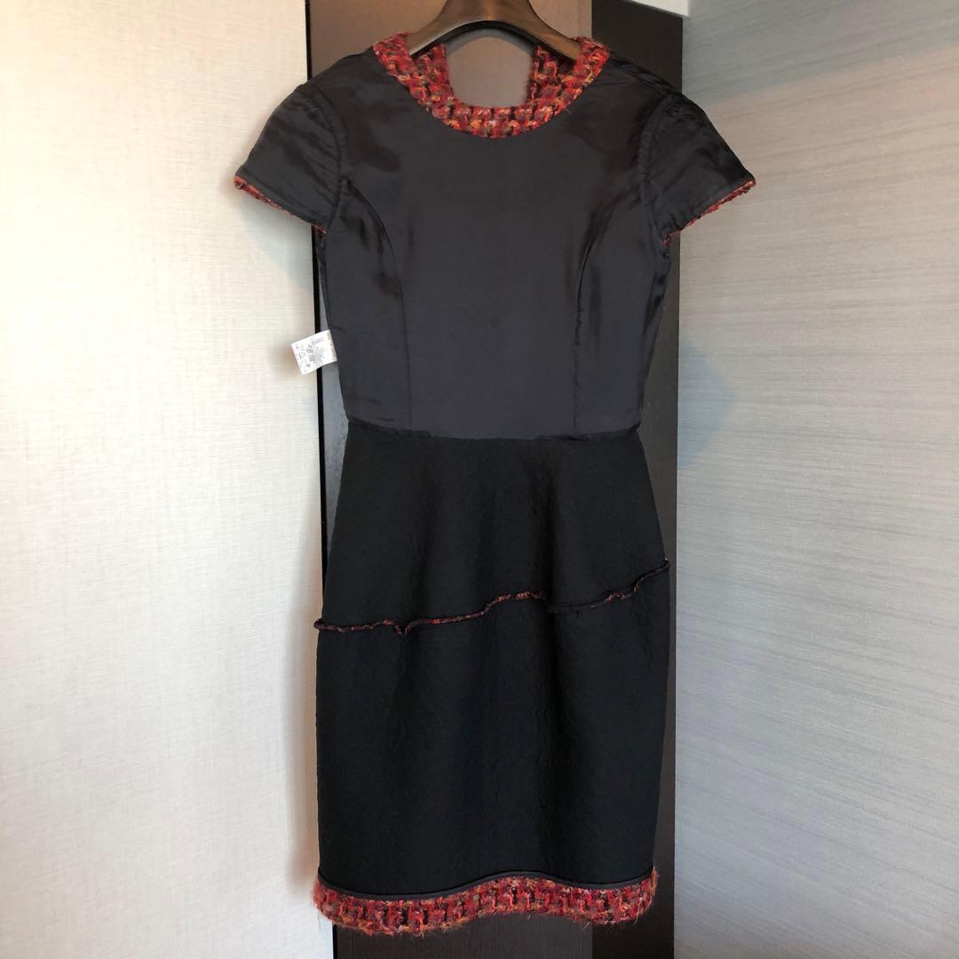 lemonsan 　YOKO CHAN♡36♡赤系ツイードひざ丈ワンピース