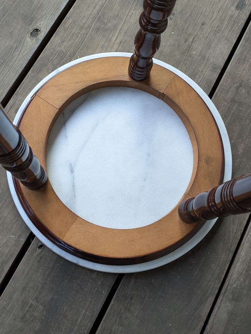 ヴィンテージ　木製大理石サイドテーブル　花台　アンティーク家具　昭和レトロ