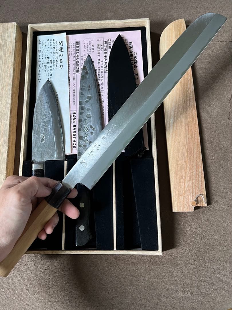 出刃包丁藤原照康ー杉本ー鍔屋-3本セット木鞘付き