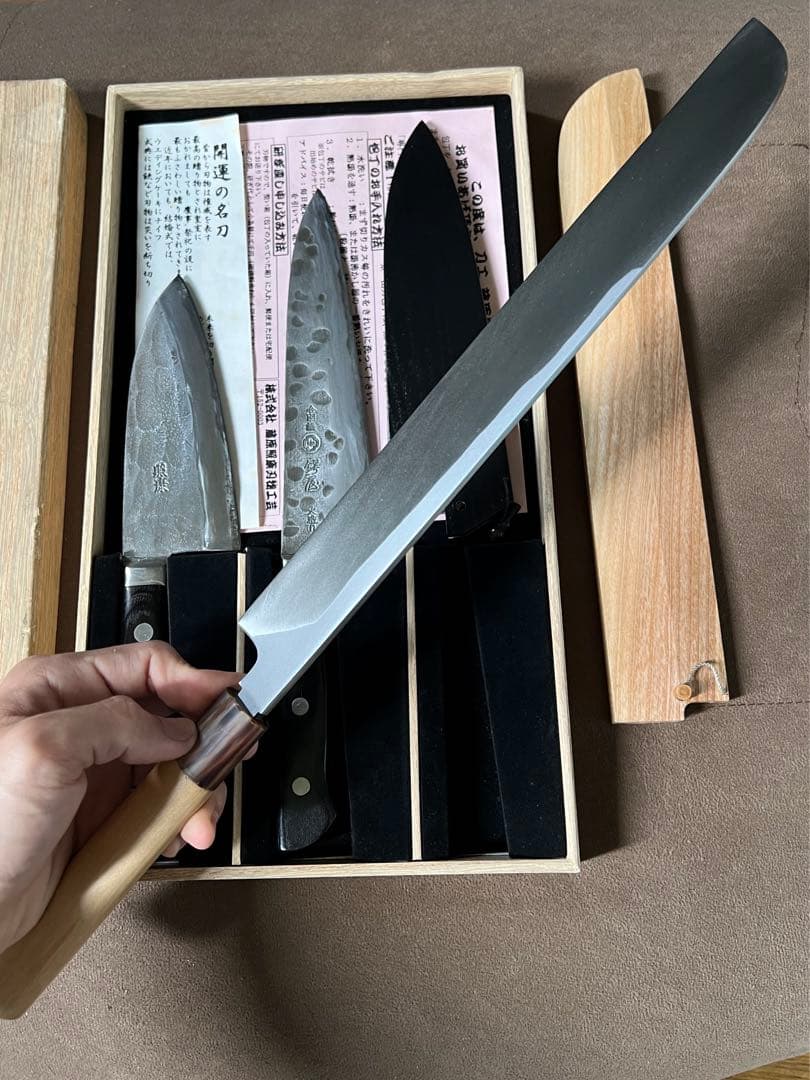 出刃包丁藤原照康ー杉本ー鍔屋-3本セット木鞘付き