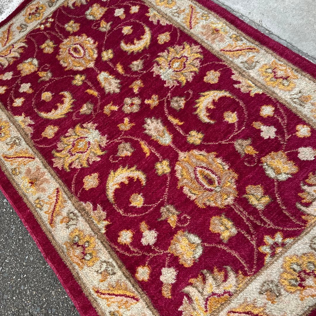 123x76cmペルシャ絨毯可愛い色合い玄関マット手織り絨毯