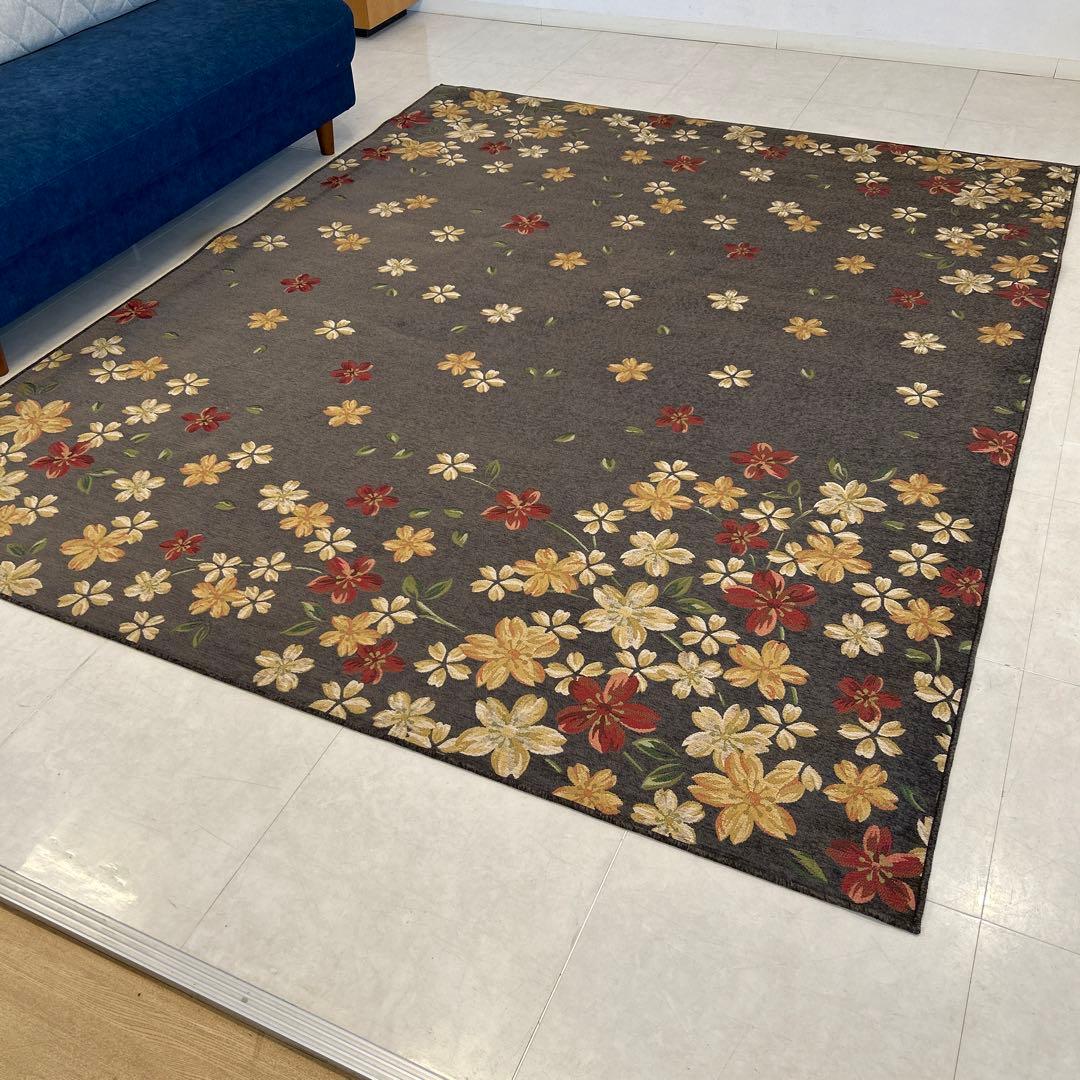 新品☆花柄のシェニールラグ 200×250cm 上品 桜の花 さくら模様