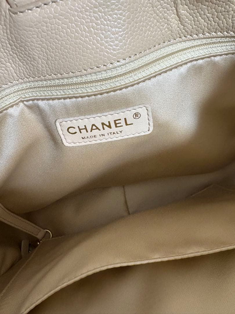美品 シャネル マトラッセ チェーンショルダー キャビアスキン ベージュ