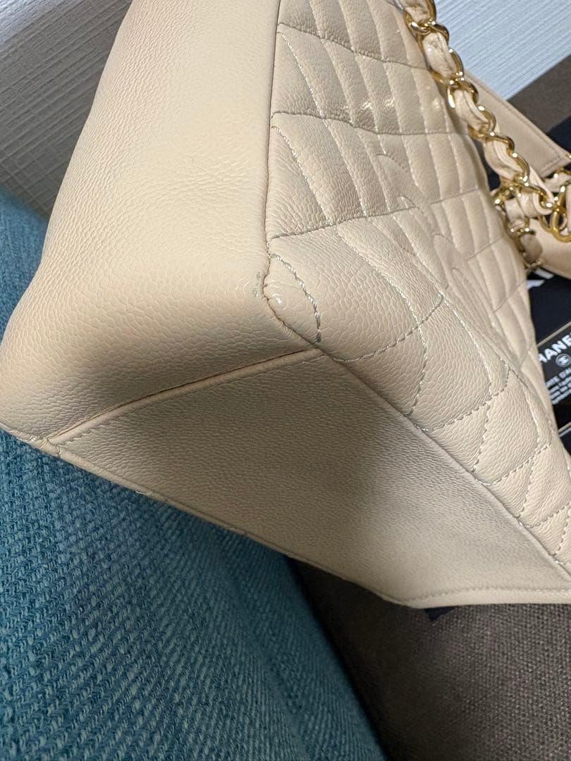 美品 シャネル マトラッセ チェーンショルダー キャビアスキン ベージュ