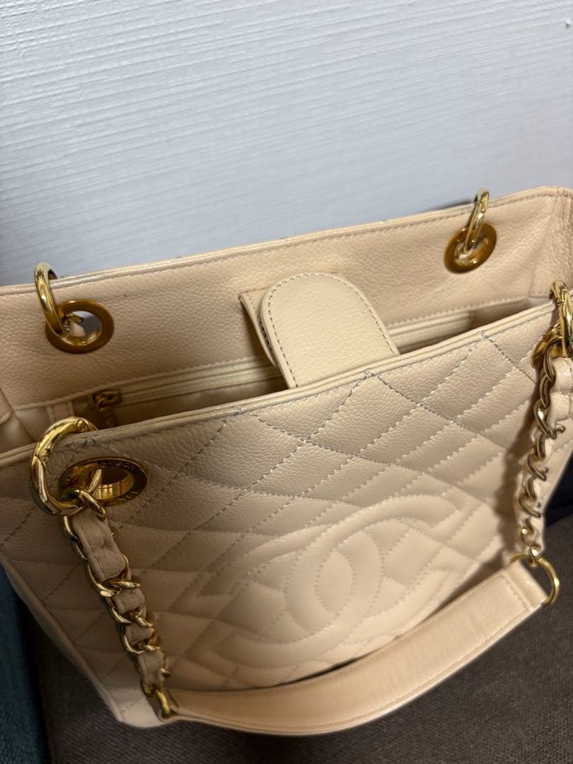 美品 シャネル マトラッセ チェーンショルダー キャビアスキン ベージュ
