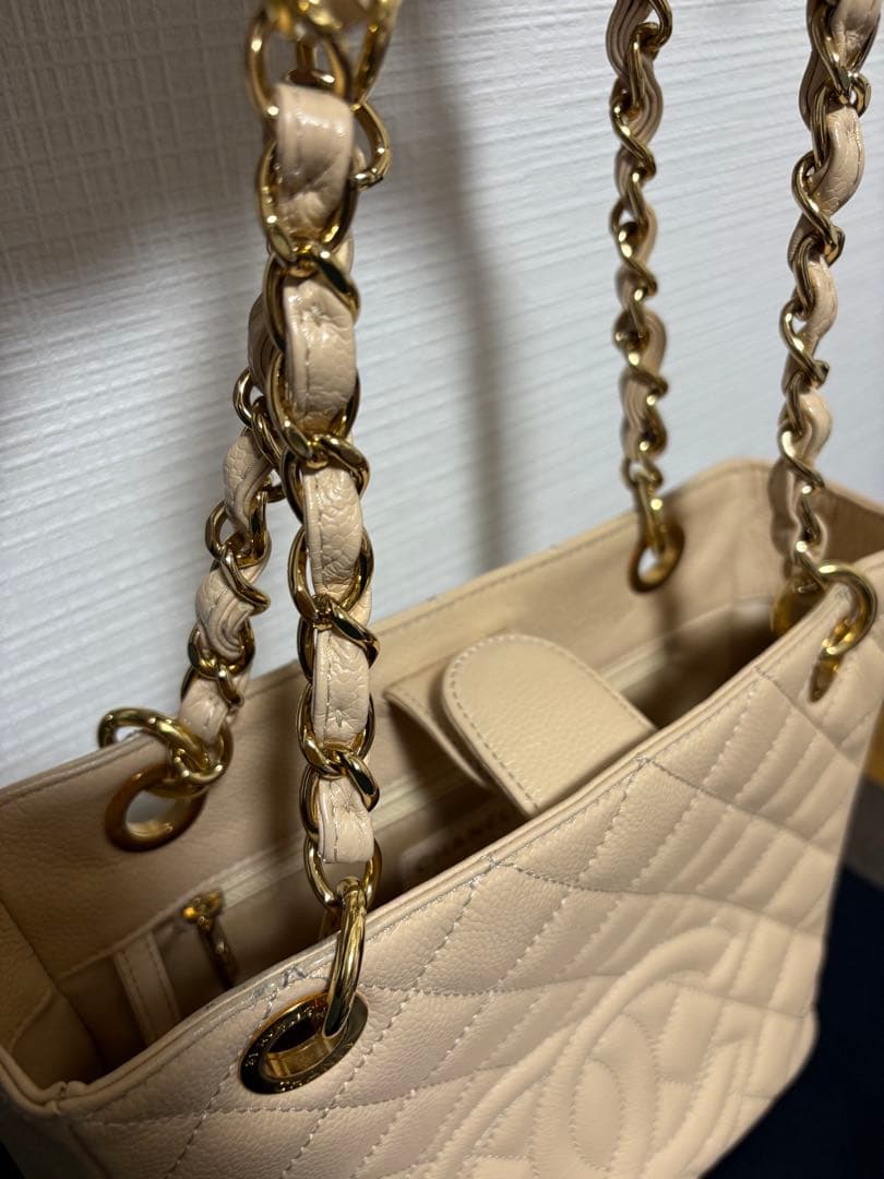 美品 シャネル マトラッセ チェーンショルダー キャビアスキン ベージュ