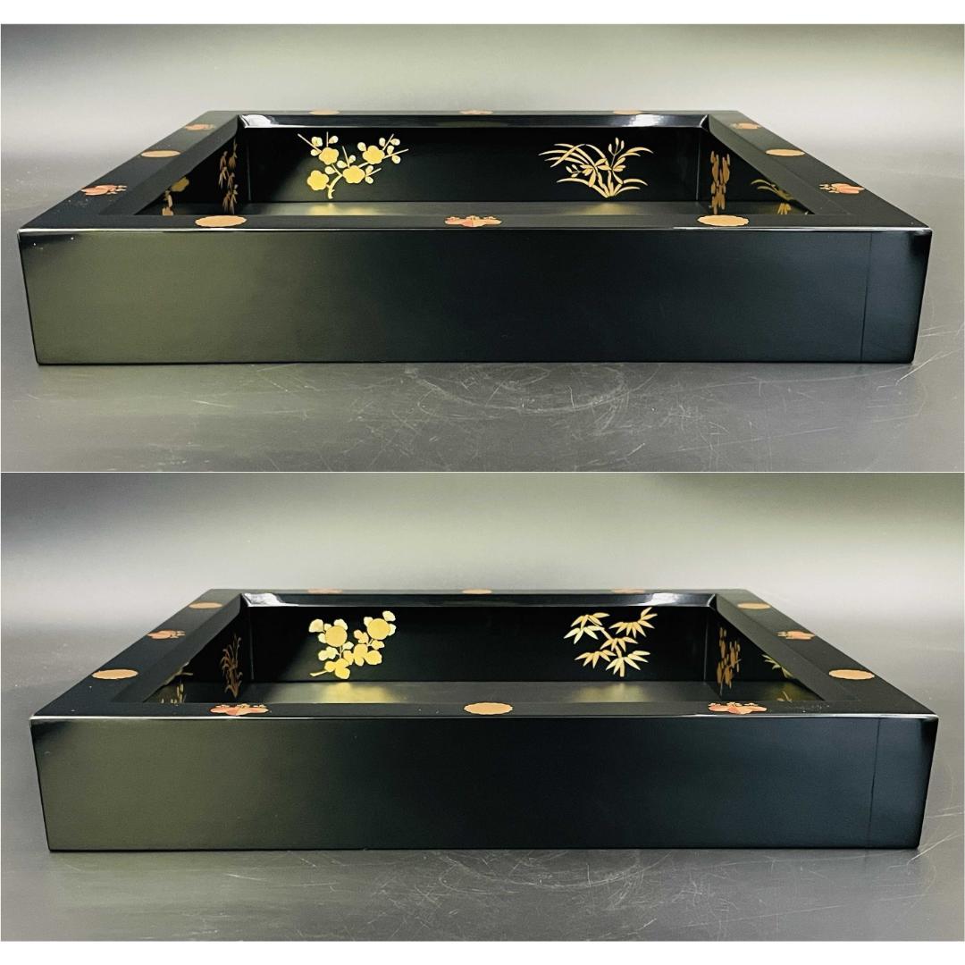 【未使用保管品】高台寺蒔絵 四君子文 黒塗 炉縁 茶道具 箱付き