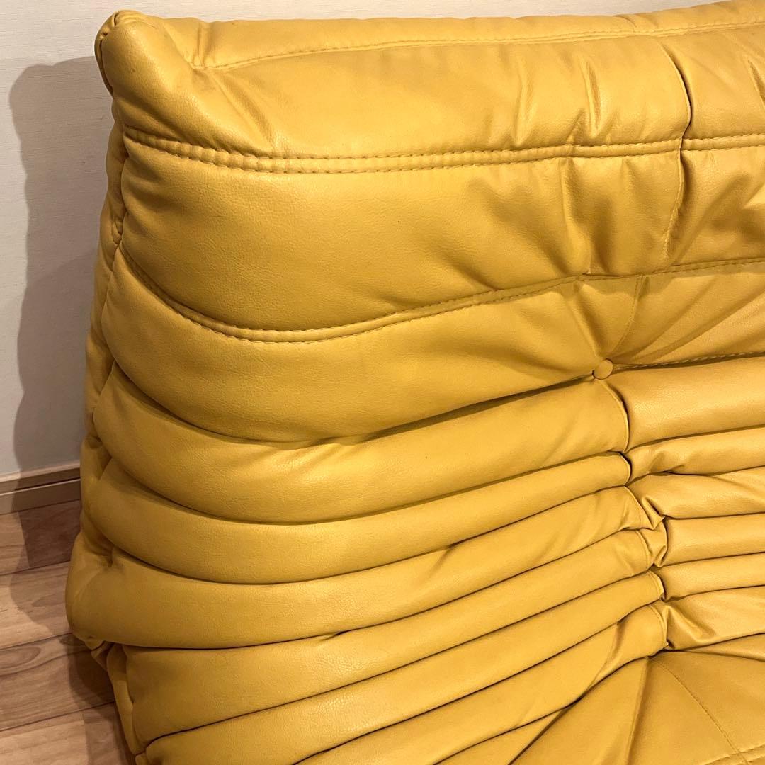 ligne roset togo 1P 本革 レザー ヴィンテージ ソファ　黄色