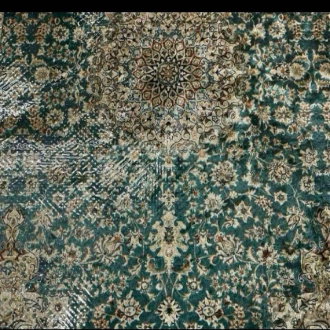 新品　ペルシャ風柄プリントラグ140×200cm ポリエステル製　ブルーグリーン