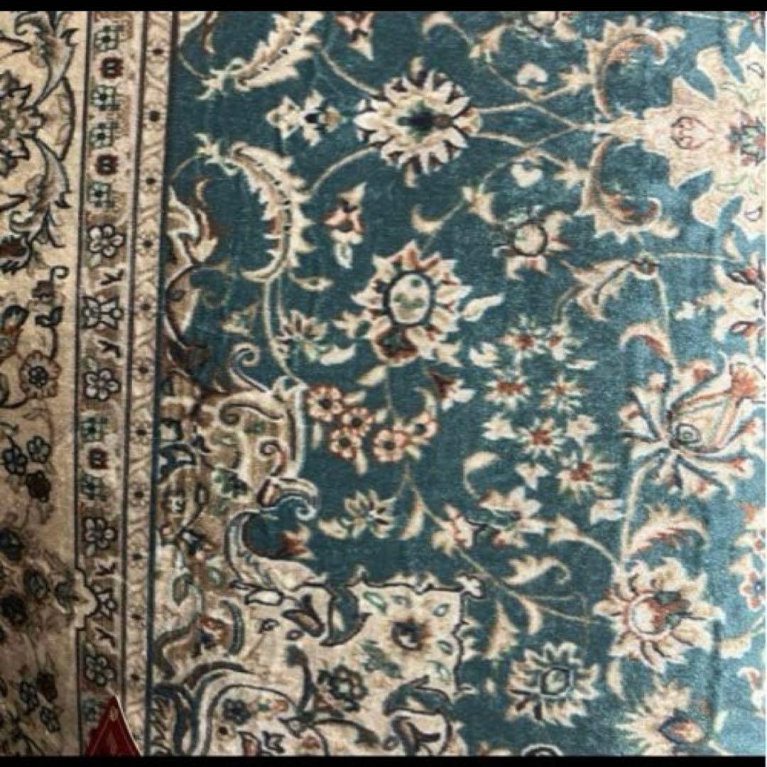 新品　ペルシャ風柄プリントラグ140×200cm ポリエステル製　ブルーグリーン
