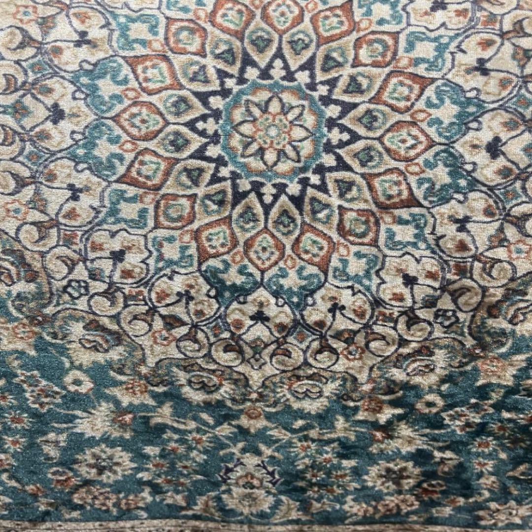 新品　ペルシャ風柄プリントラグ140×200cm ポリエステル製　ブルーグリーン