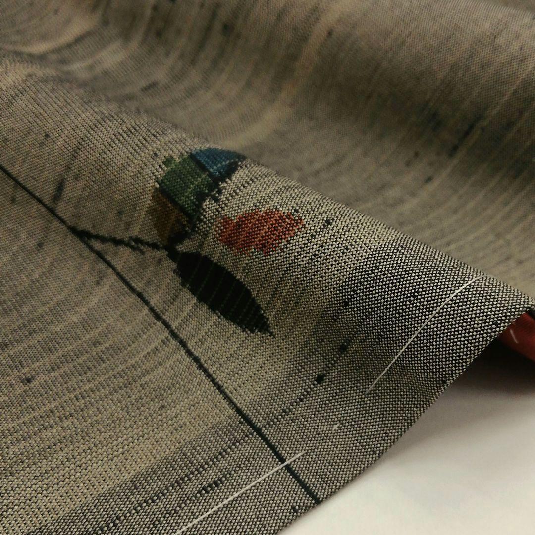 紬(袷)　(織出し枝葉紋様　縦節紬　未使用)