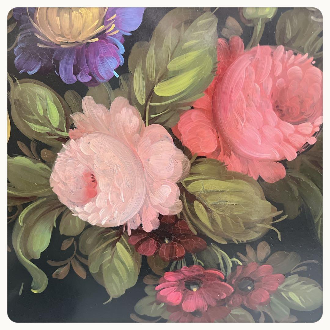 フランスヴィンテージ　薔薇ハンドペイント　OVトレイ　鋳物