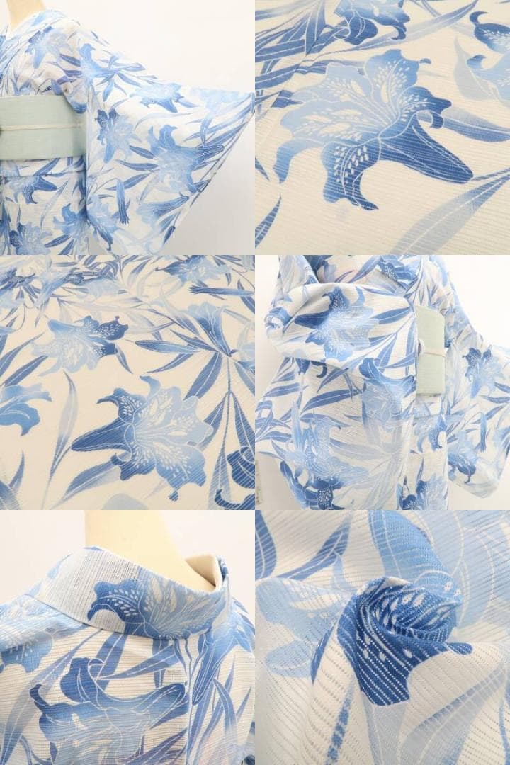 blue 新品 綿絽 撫松庵 百合ぼかし 夏着物 小紋 浴衣 6264