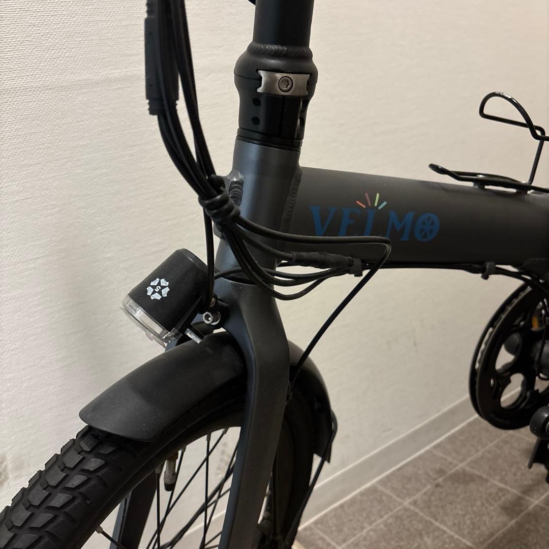 VELMO 折りたたみ電動自転車 グレー 予備充電バッテリー付