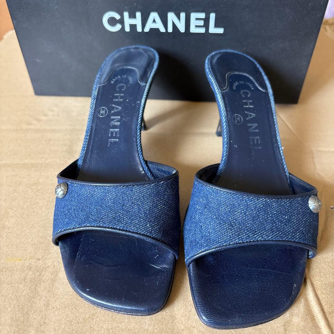 CHANEL ネイビー デニム ミュール