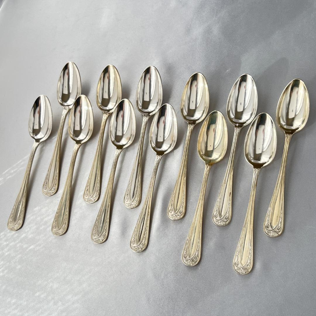 【仏蘭西】 レリーフ コーヒースプーン 12本【シルバープレート】アールヌーボー