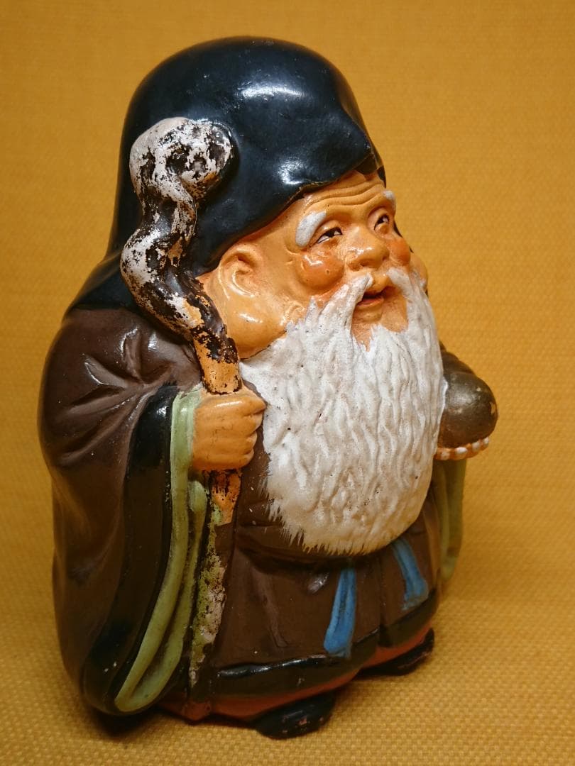 仏教美術　福禄寿　陶器　色絵　置物　インテリア　工芸品　美術品　A3033