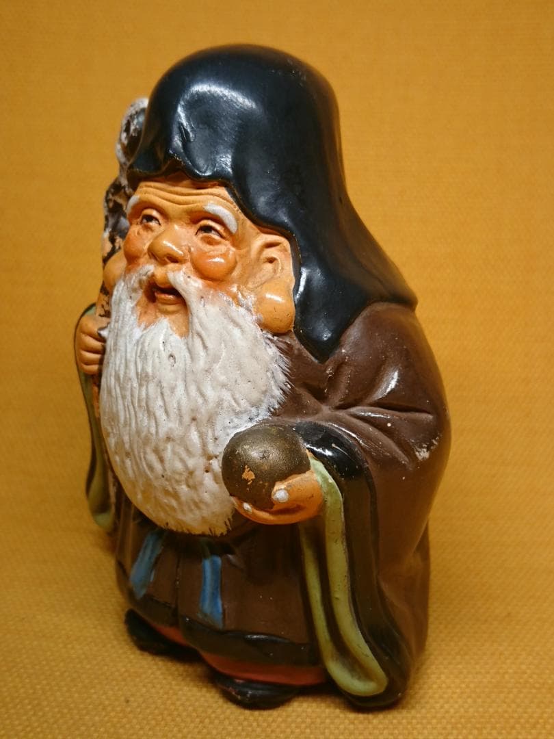 仏教美術　福禄寿　陶器　色絵　置物　インテリア　工芸品　美術品　A3033