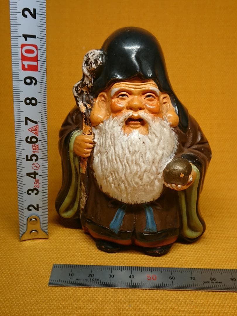 仏教美術　福禄寿　陶器　色絵　置物　インテリア　工芸品　美術品　A3033