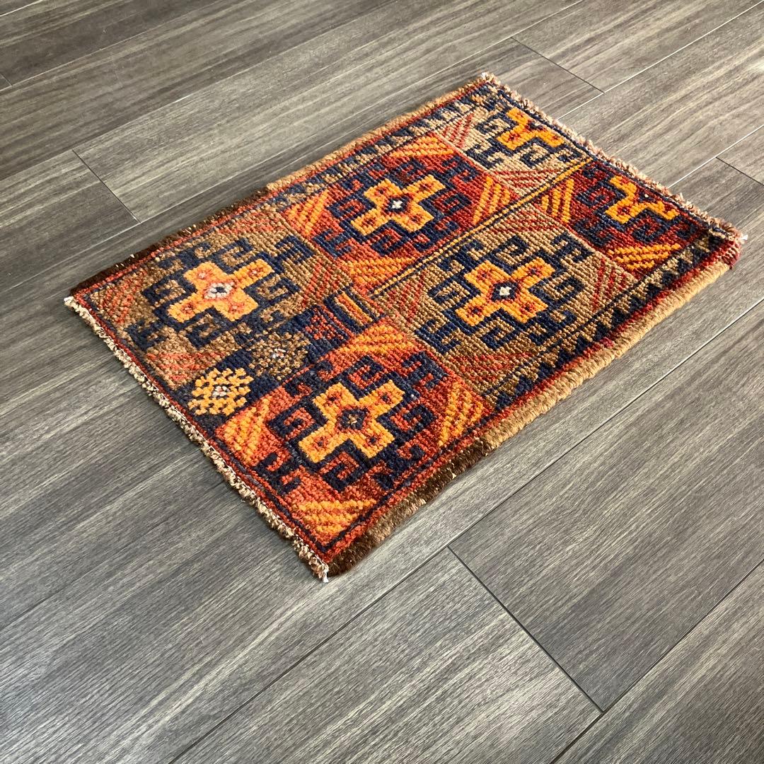 トライバル ラグ トルクメン 手織り 絨毯 ビンテージラグ 44cmx60cm