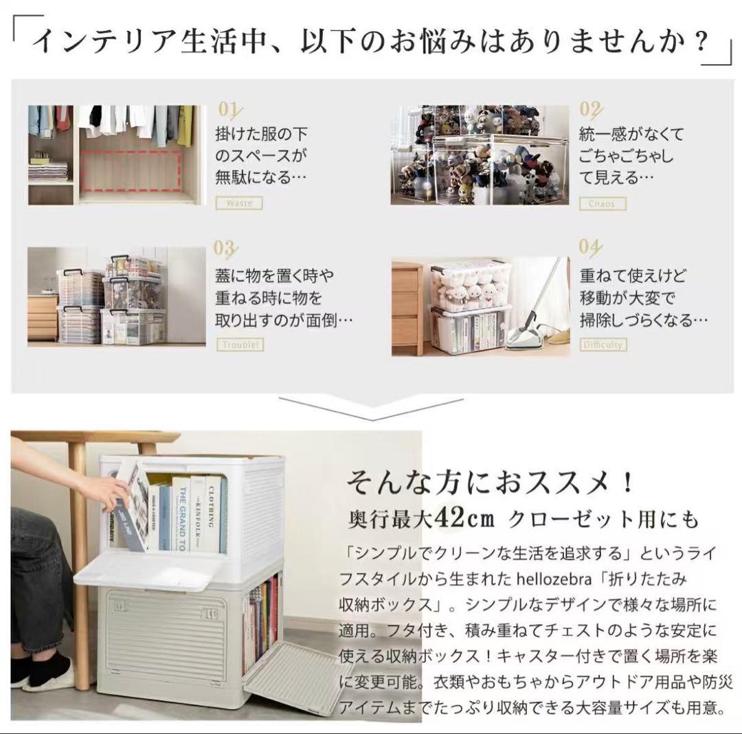 収納ボックス 折りたたみ コンテナ　収納ケース キャスター付 白 5個