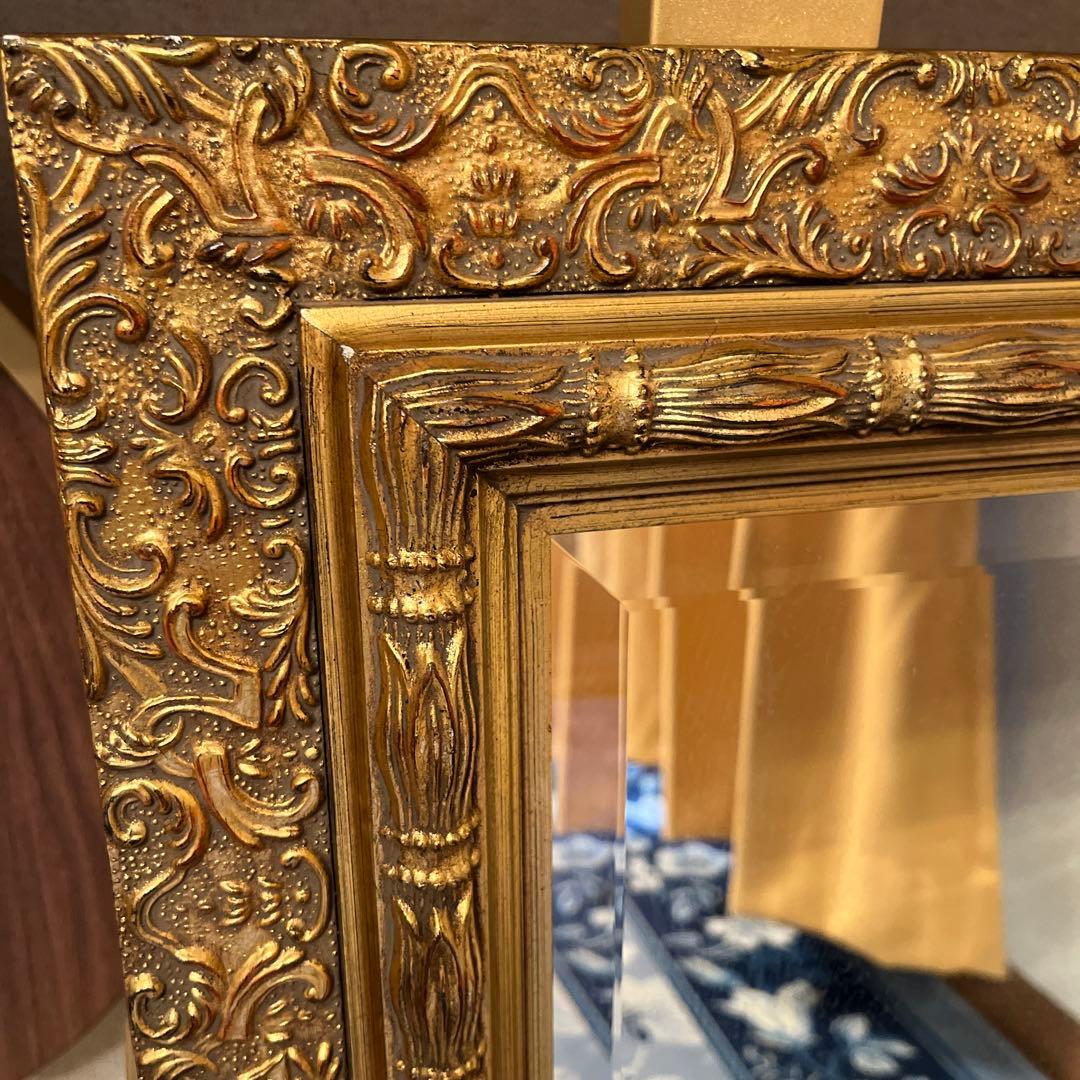 【るり】装飾的なゴールドフレームミラー 中型