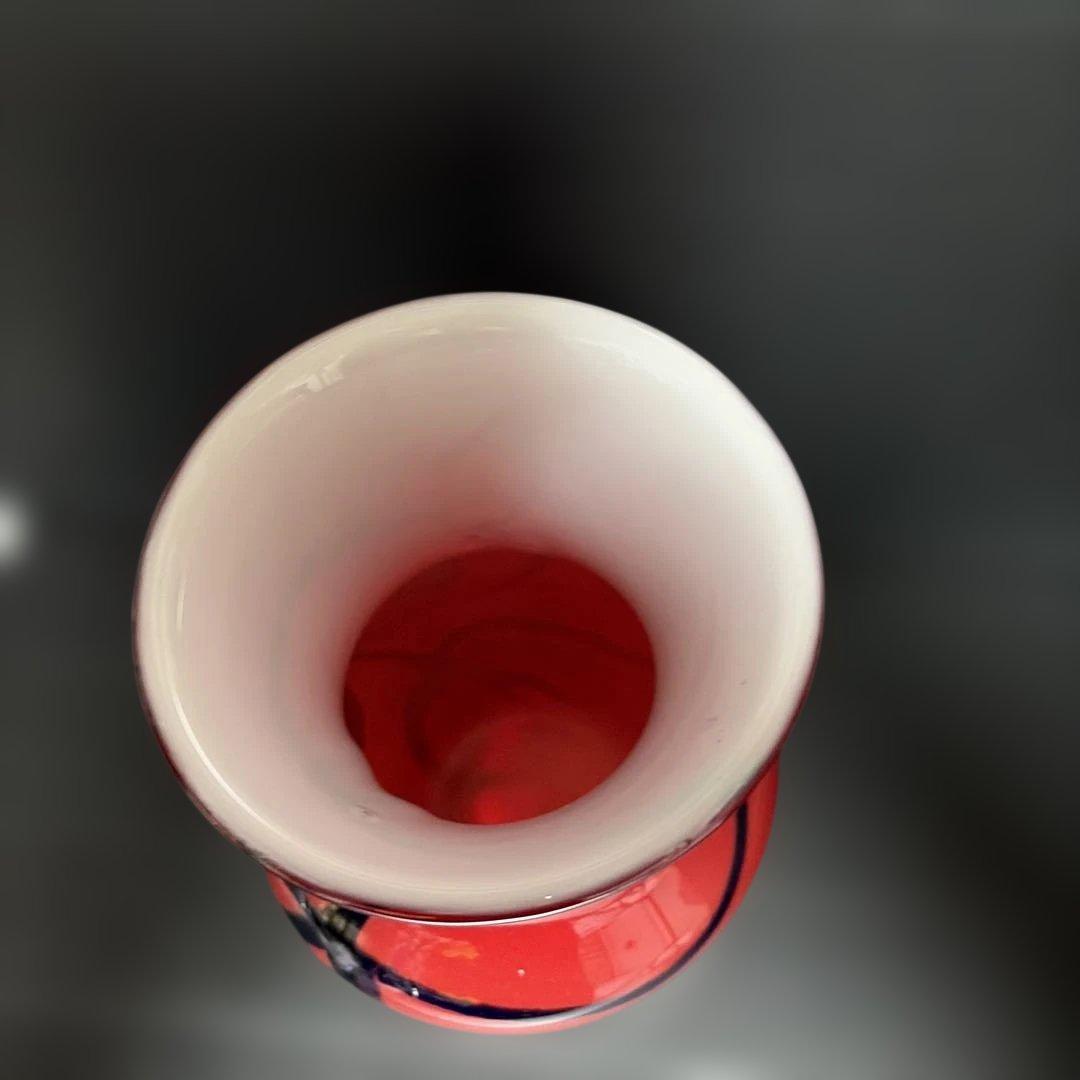 カメオ溶岩赤いガラス花瓶 黒い線装飾