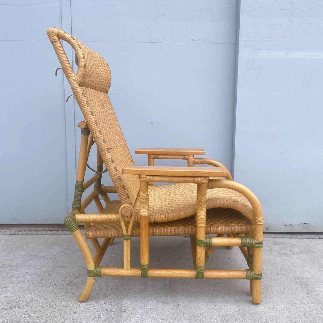 【送料無料】 ラタン リクライニングチェア 木製肘置きチェア オットマン