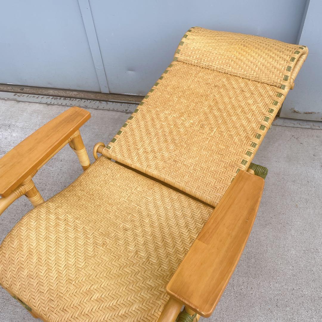 【送料無料】 ラタン リクライニングチェア 木製肘置きチェア オットマン