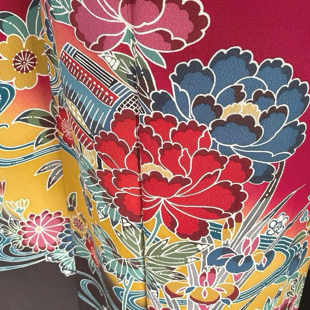 振袖フルセット　高身長　紅型　手描き友禅　成人式振袖　振袖　裄丈71 赤