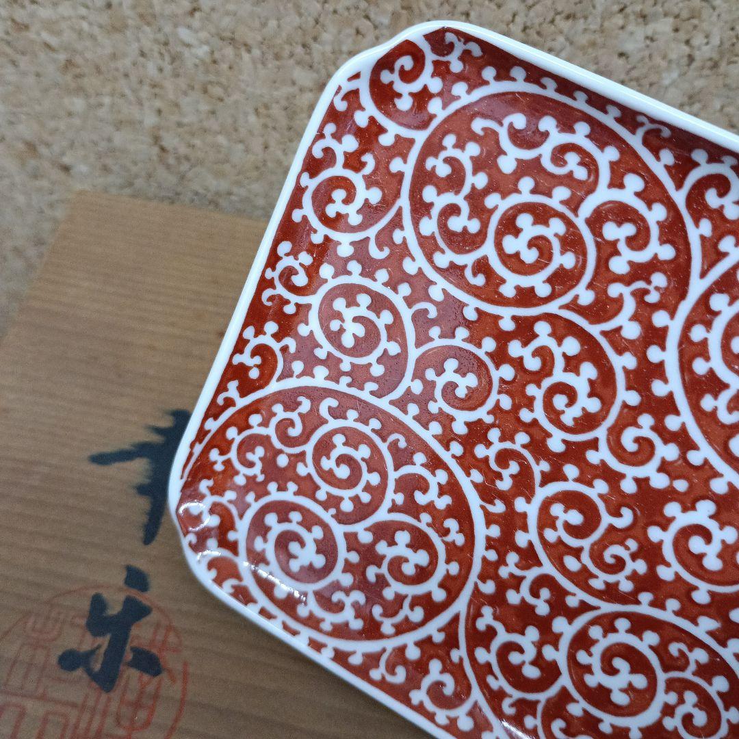 有田焼　幸楽窯　赤絵　蛸唐草　5枚　小皿　角皿　古伊万里